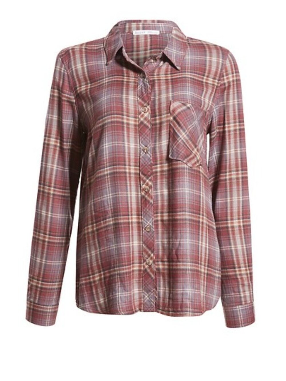 BECOOL Women's Plaid Button Up Size M In Wine Multi